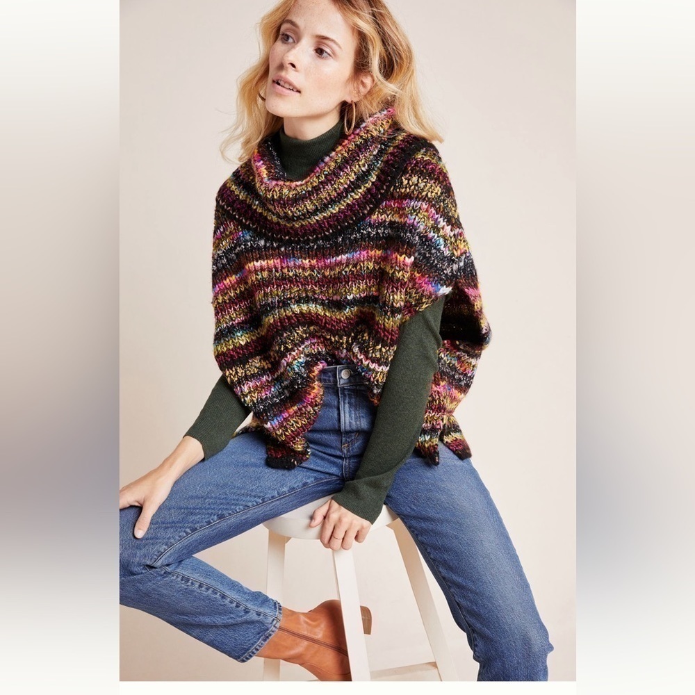 ANTHROPOLOGIE Piera Knit Turtleneck Poncho Sweater